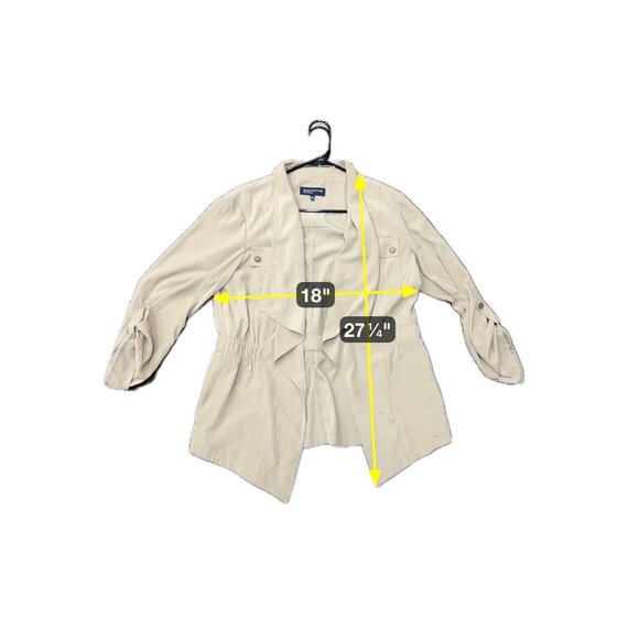 Jones New York Signature Draped Jacket Beige Sz Medium Roll Tab Sleeve Utility - Picture 10 of 11